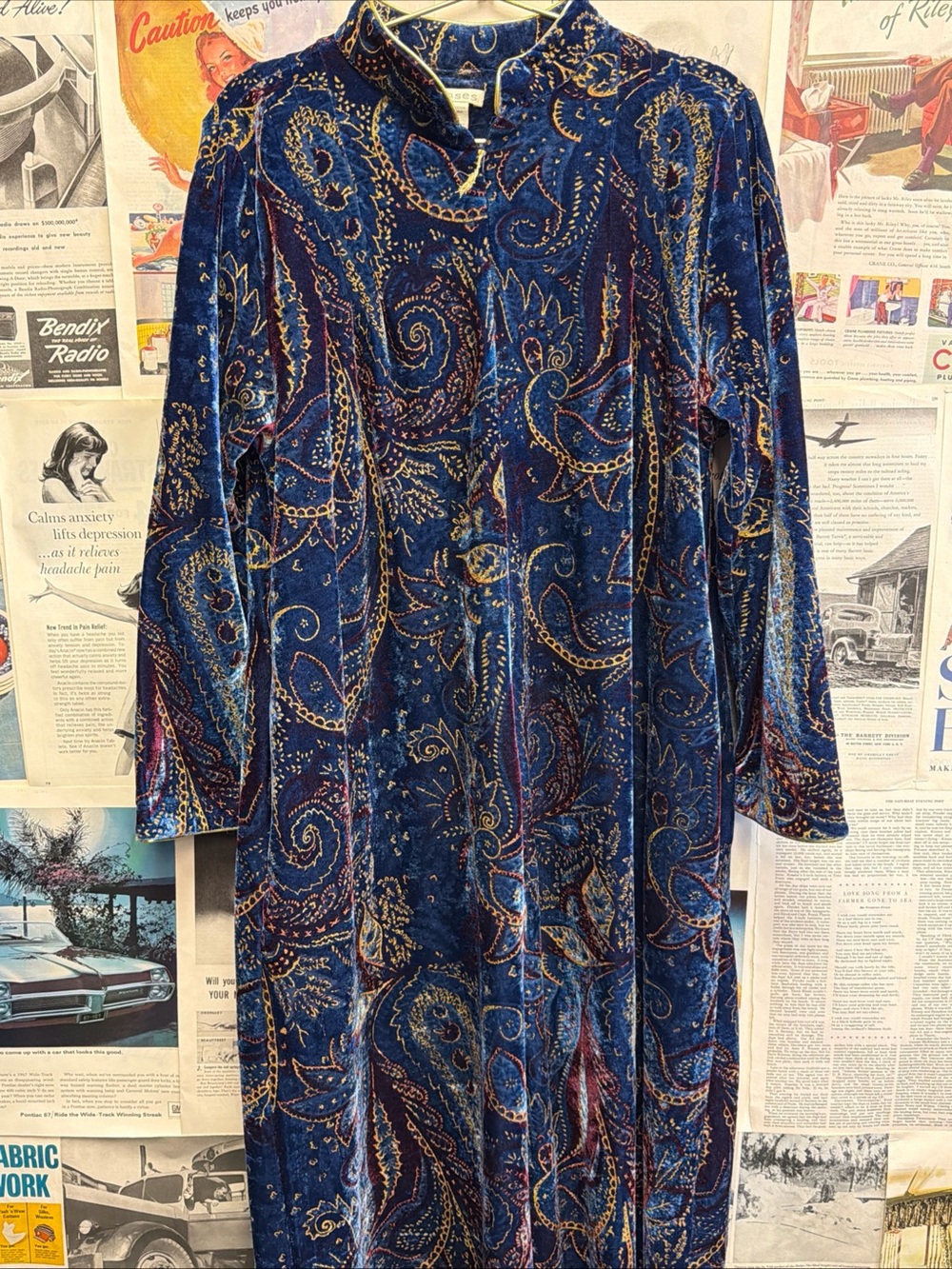 Y2K Phases Velour Caftan Robe Psychedelic Paisley Size Medium